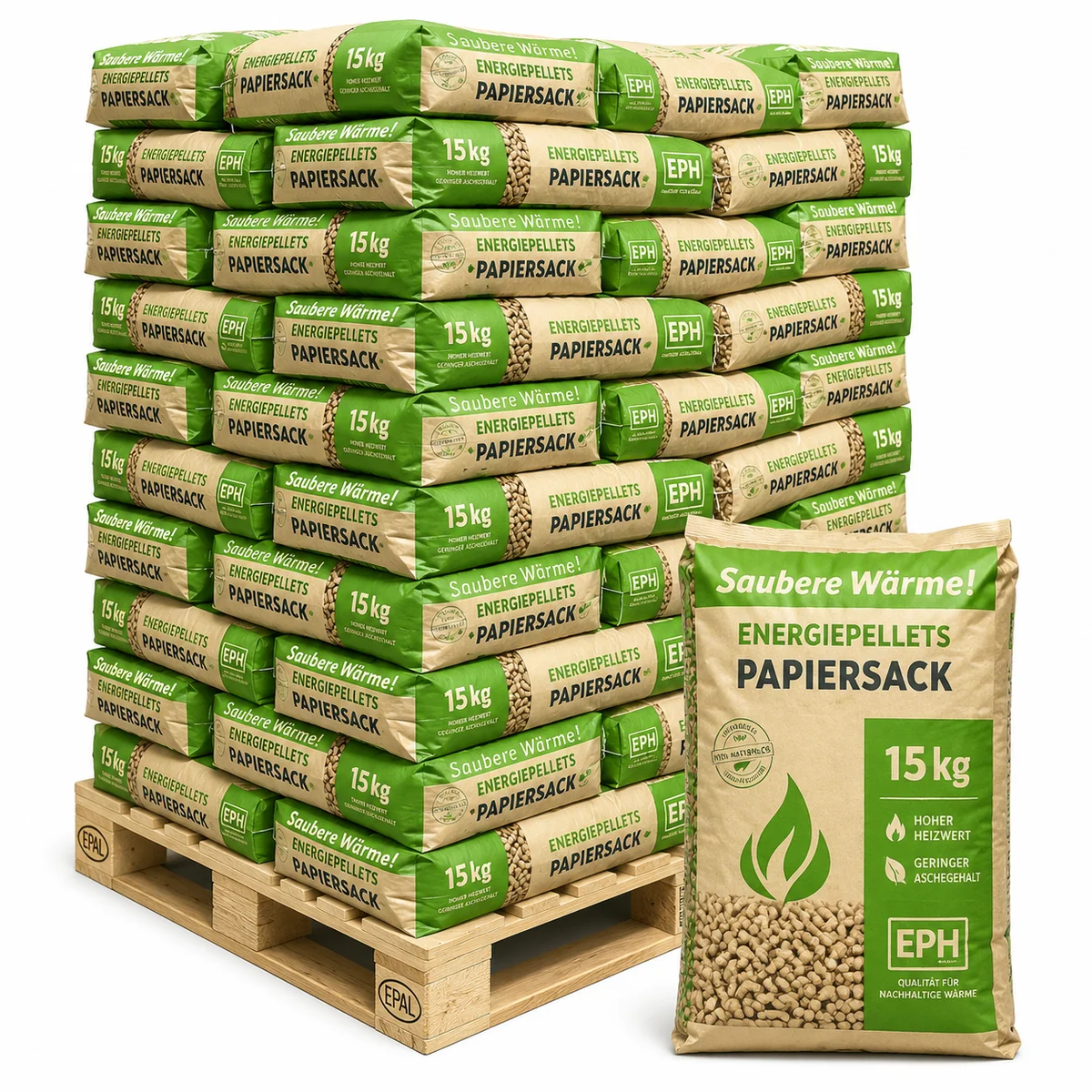 EPH Holzpellets im Papiersack, ENplusA1, 65 x 15kg Palette